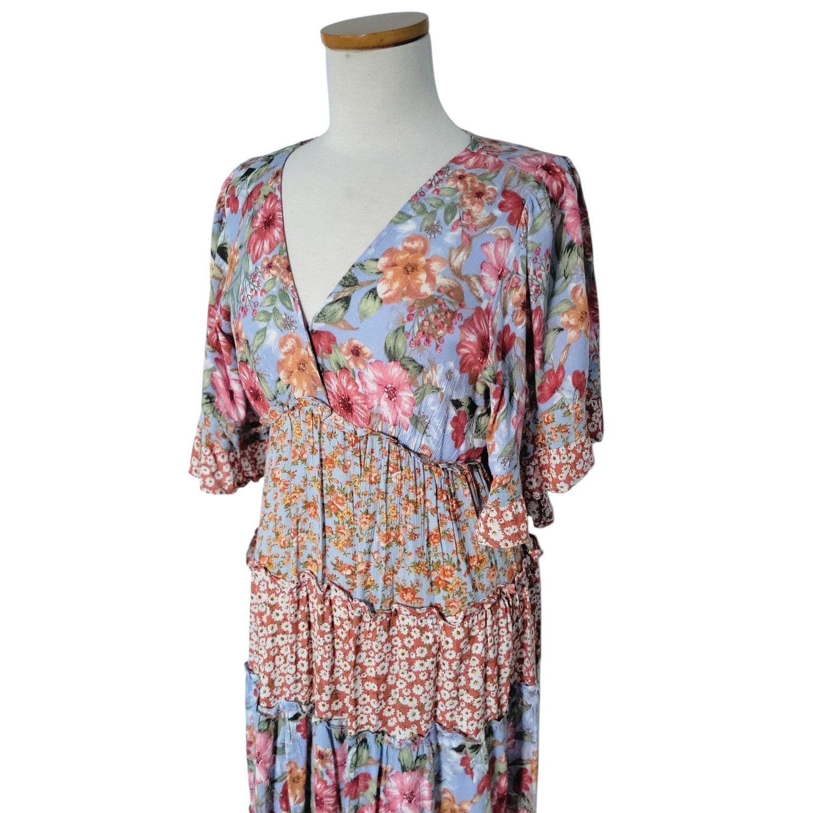 Peasant Midi Dress Sm Cottage Core Patchwork Floral Bohoprairie
